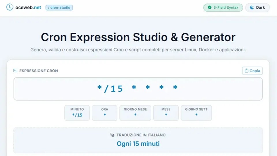 Interfaccia reale di Cron Expression Studio