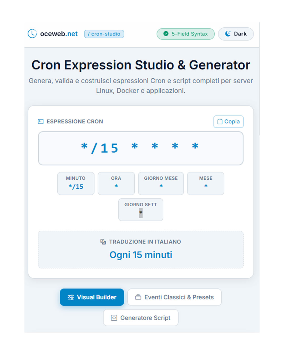 Anteprima di Cron Expression Studio & Generator